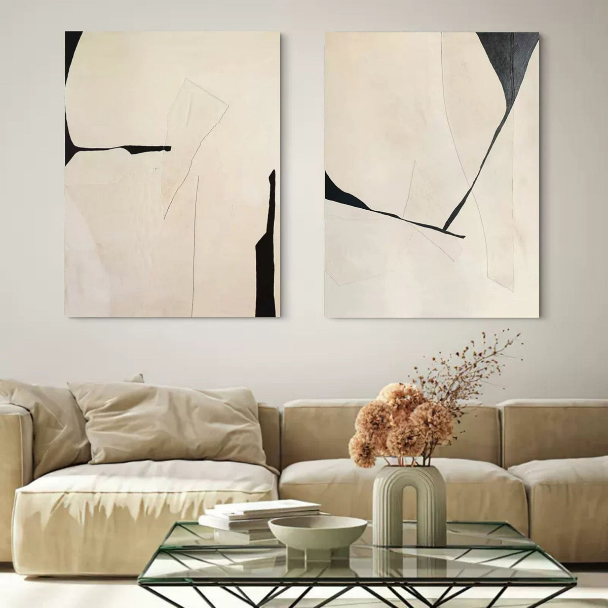 Wabi-sabi art painting on the sofa background wall Set of 2 #SP107