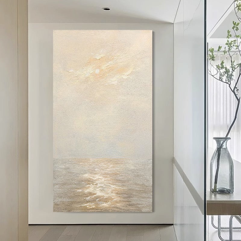 Colorful Art Wall Paintings #CA0069, Modern minimalist abstract seascape hand-painted texture oil painting, decorative painting, vertical wall mural for porch and entrance, aisle mural.
