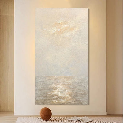 Colorful Art Wall Paintings #CA0069, Modern minimalist abstract seascape hand-painted texture oil painting, decorative painting, vertical wall mural for porch and entrance, aisle mural.