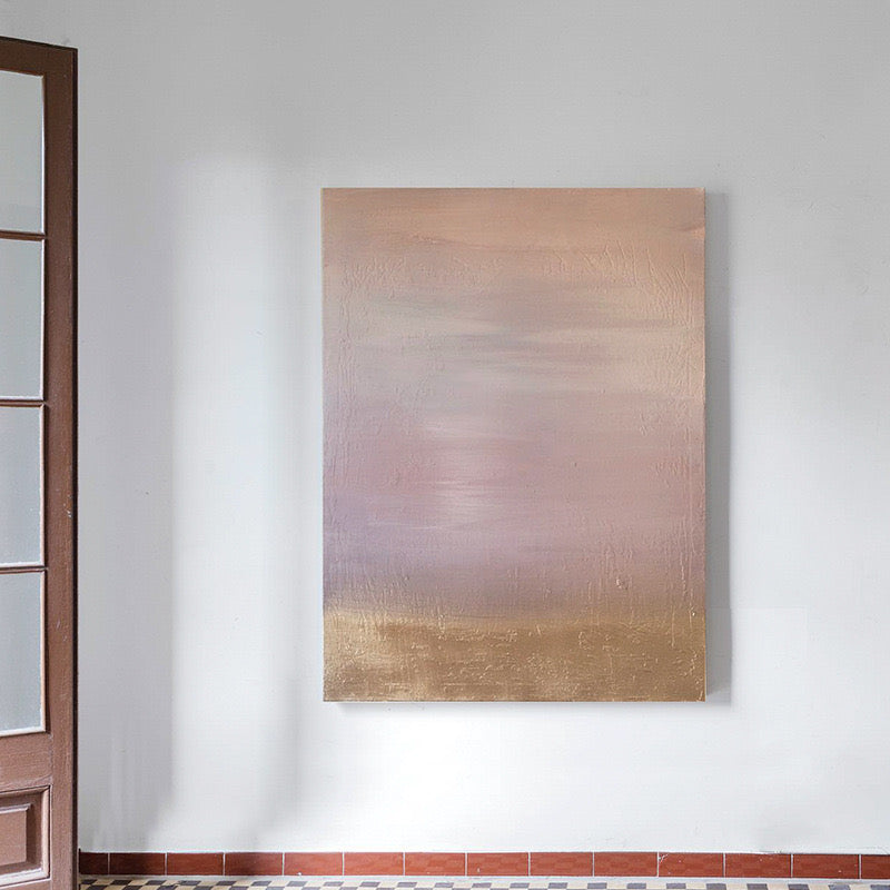 Floating Light Leaping Into Gold - Pink Clouds Appear in Pieces Art Painting texture entrance decorative painting wabi-sabi style pure hand-painted texture living room decorative painting