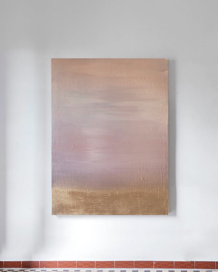 Floating Light Leaping Into Gold - Pink Clouds Appear in Pieces Art Painting texture entrance decorative painting wabi-sabi style pure hand-painted texture living room decorative painting