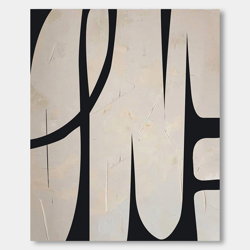 Longing - Ethereal and Immaculate Hand-painted wabi-sabi abstract black and white line art painting