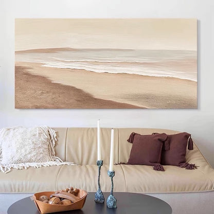 Hand-painted three-dimensional texture oil paintings, seaside scenery living room decoration paintings, horizontal dining room hanging paintings, wabi-sabi style minimalist murals