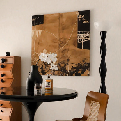 The art painting "Time and Intertwined Stories" on the background wall of the table ACY371
