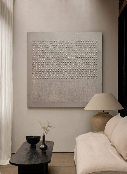 Wabi-sabi art painting on bedroom wall