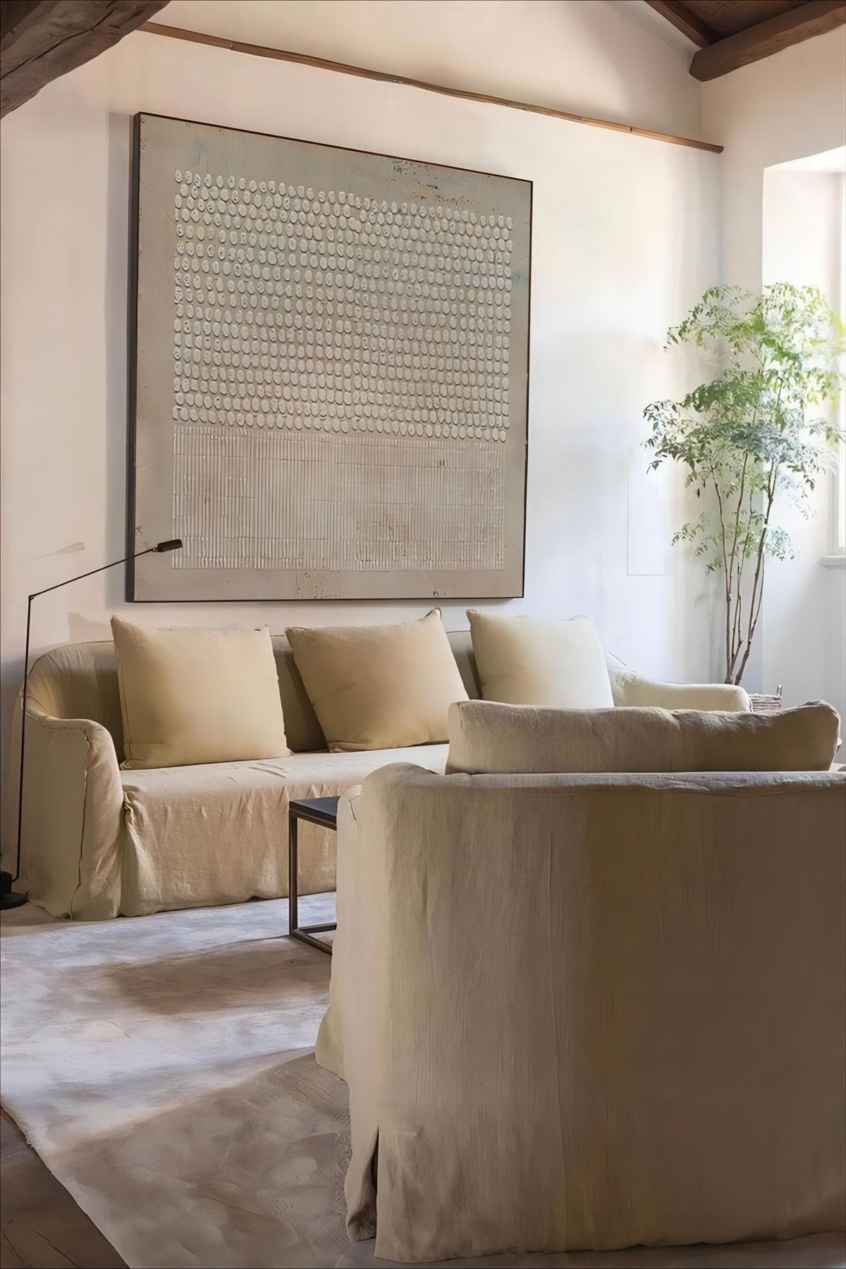 Living room sofa background wabi sabi art painting