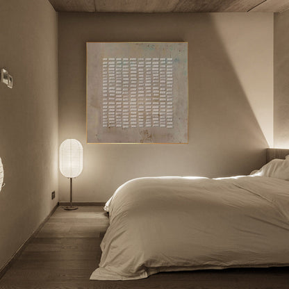 Wabi-sabi art painting on bedroom wall