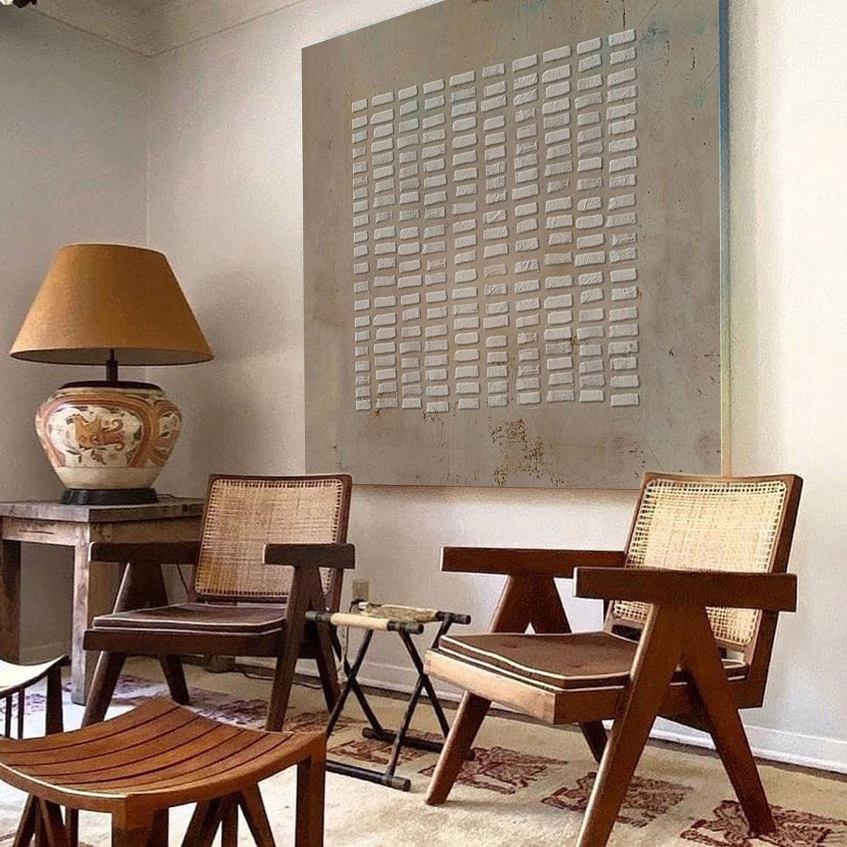 Wabi-sabi art painting on the lounge wall