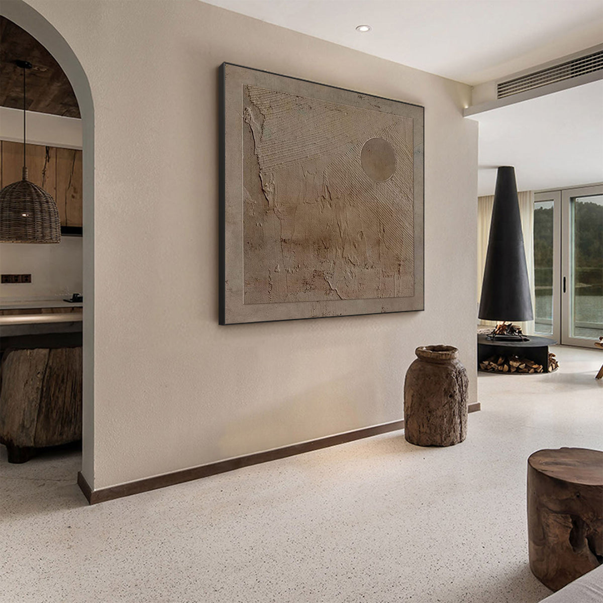 Wabi-sabi art painting on the living room wall