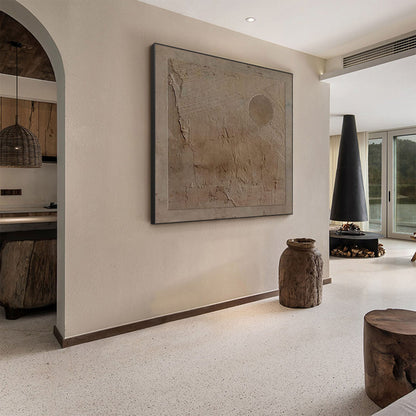 Wabi-sabi art painting on the living room wall
