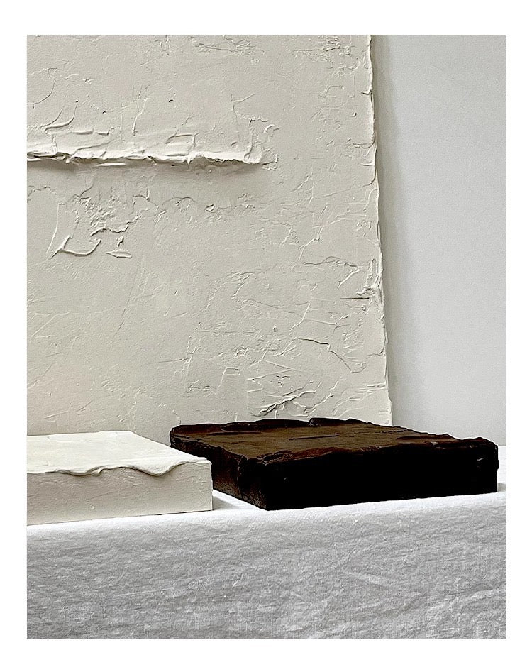 Dark brown and white wabi-sabi style decorative painting