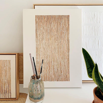 Hand-painted oil painting of wabi-sabi in the living room