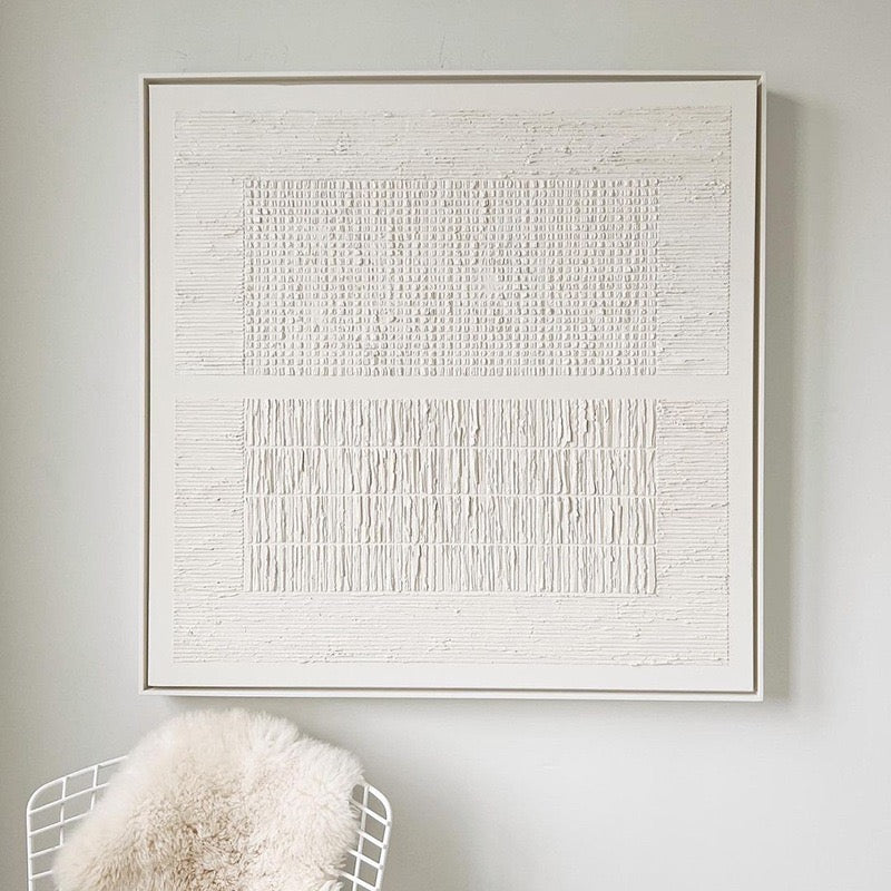 Pure white modern abstract texture painting of abject poverty, hand-painted oil painting of wabi-sabi in the living room