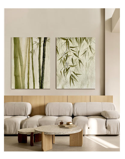 Original bamboo hand-painted minimalist wabi-sabi style decorative oil painting