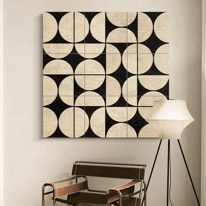 Wabi-sabi style mural on the background wall behind the chairs and lamp in the living room WS0013