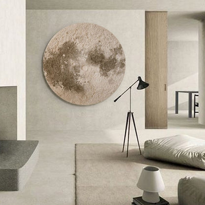 Warm Moon - Full and Bright Art Painting Textured entrance decorative painting round moon mural, modern entrance corridor sandstone texture wabi-sabi style hanging painting wabi-sabi style hanging painting