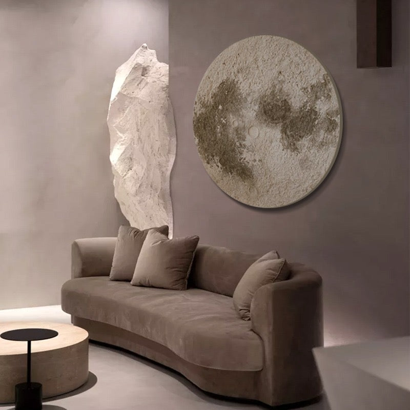 Warm Moon - Full and Bright Art Painting Textured entrance decorative painting round moon mural, modern entrance corridor sandstone texture wabi-sabi style hanging painting wabi-sabi style hanging painting Textured entrance decorative painting