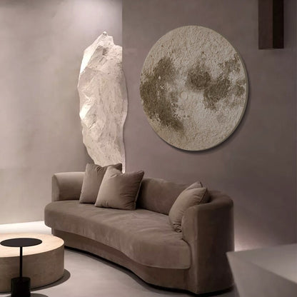 Warm Moon - Full and Bright Art Painting Textured entrance decorative painting round moon mural, modern entrance corridor sandstone texture wabi-sabi style hanging painting wabi-sabi style hanging painting Textured entrance decorative painting